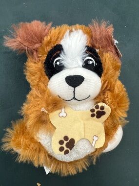 Goffa Brown Fluffy Plush Dog with Dog Bone